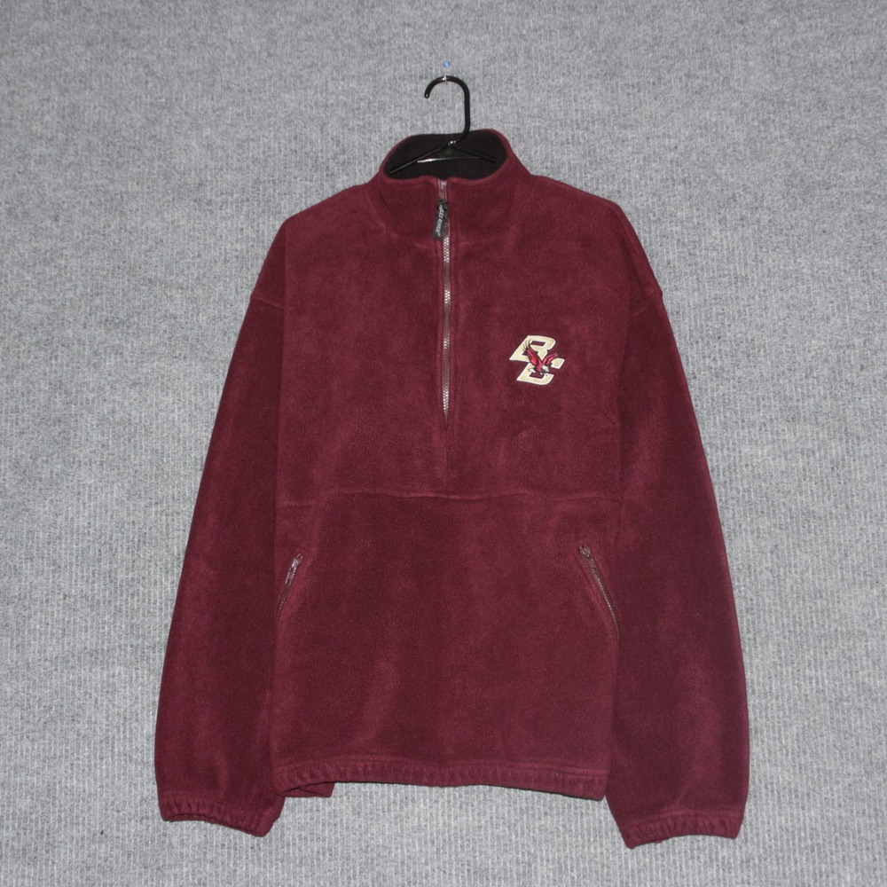 VTG Charles River Apparel Mens XL Maroon Fleece Quarter Zip Pullover Sweatshirt‎